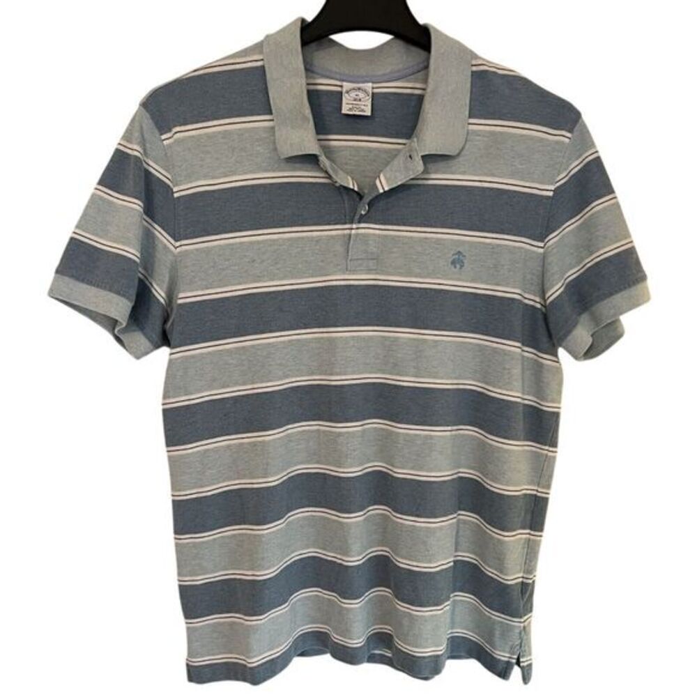 Brooks Brothers Polo Shirt Mens‎ XL Blue White Stripes Embroidered Logo Casual